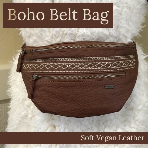 Ampere Handbags - Boho Vegan Leather Mini Belt Bag Fanny Brown